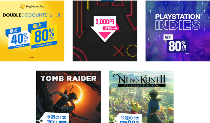 【PSストア】最大80％OFF『PlayStation Indies』セール開催！「二ノ国2」82％オフ、「SHADOW OF THE TOMB RAIDER」75％オフのセールも開始